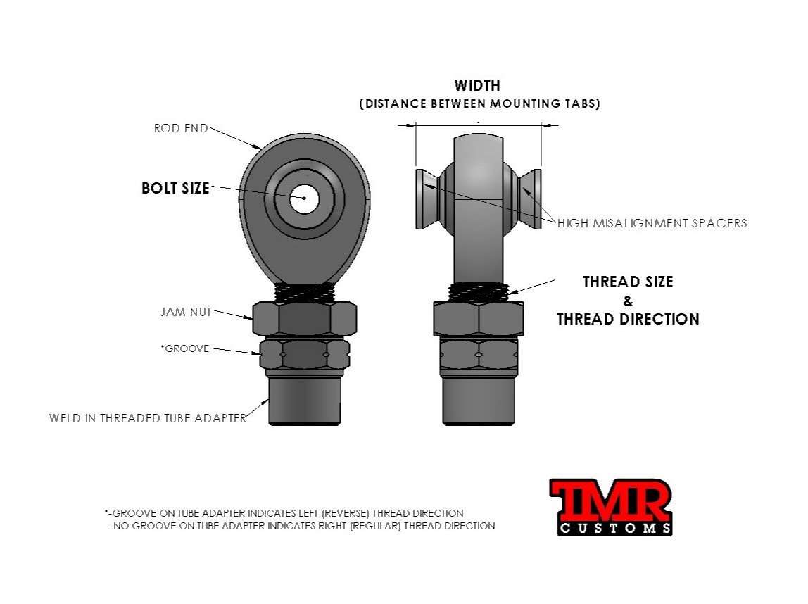 1-1/4” Rod End (Heim Joint) Package with Hex Tube Adapter - Image 3